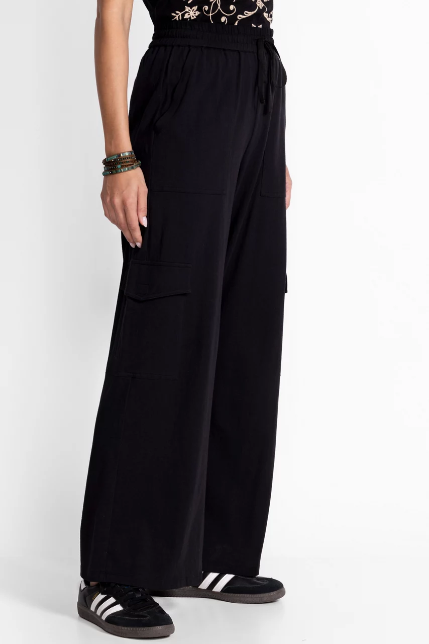 Johnny Was KNIT DRAWSTRING CARGO PANT Black Beauty