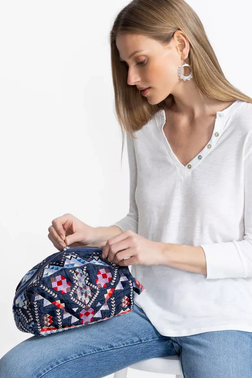 Johnny Was KRESLEY MAKEUP BAG Denim Blue