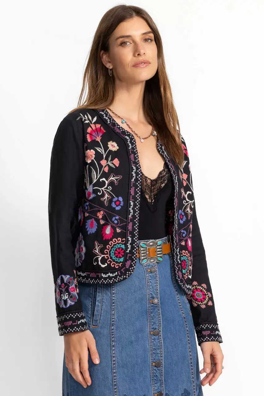 Johnny Was LINEN BOLERO JACKET Black