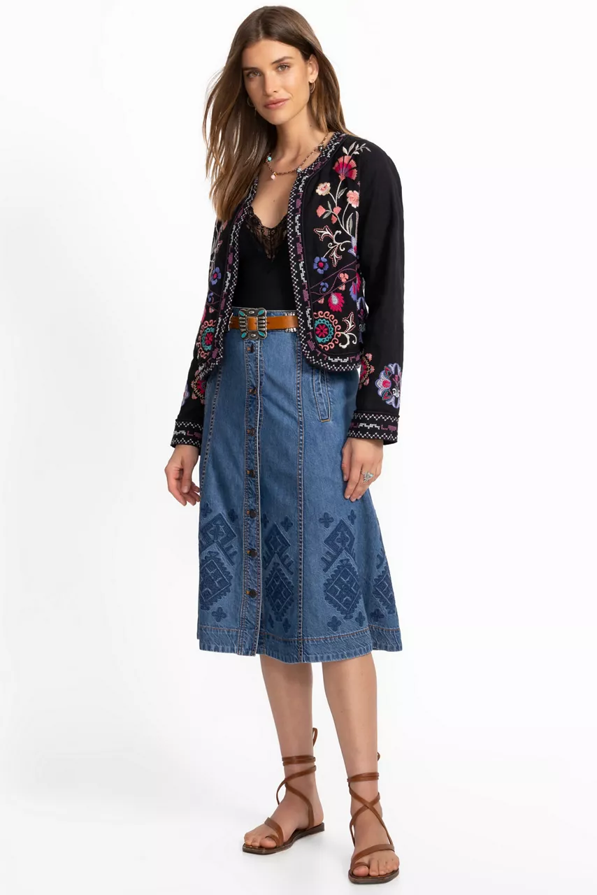 Johnny Was LINEN BOLERO JACKET Black