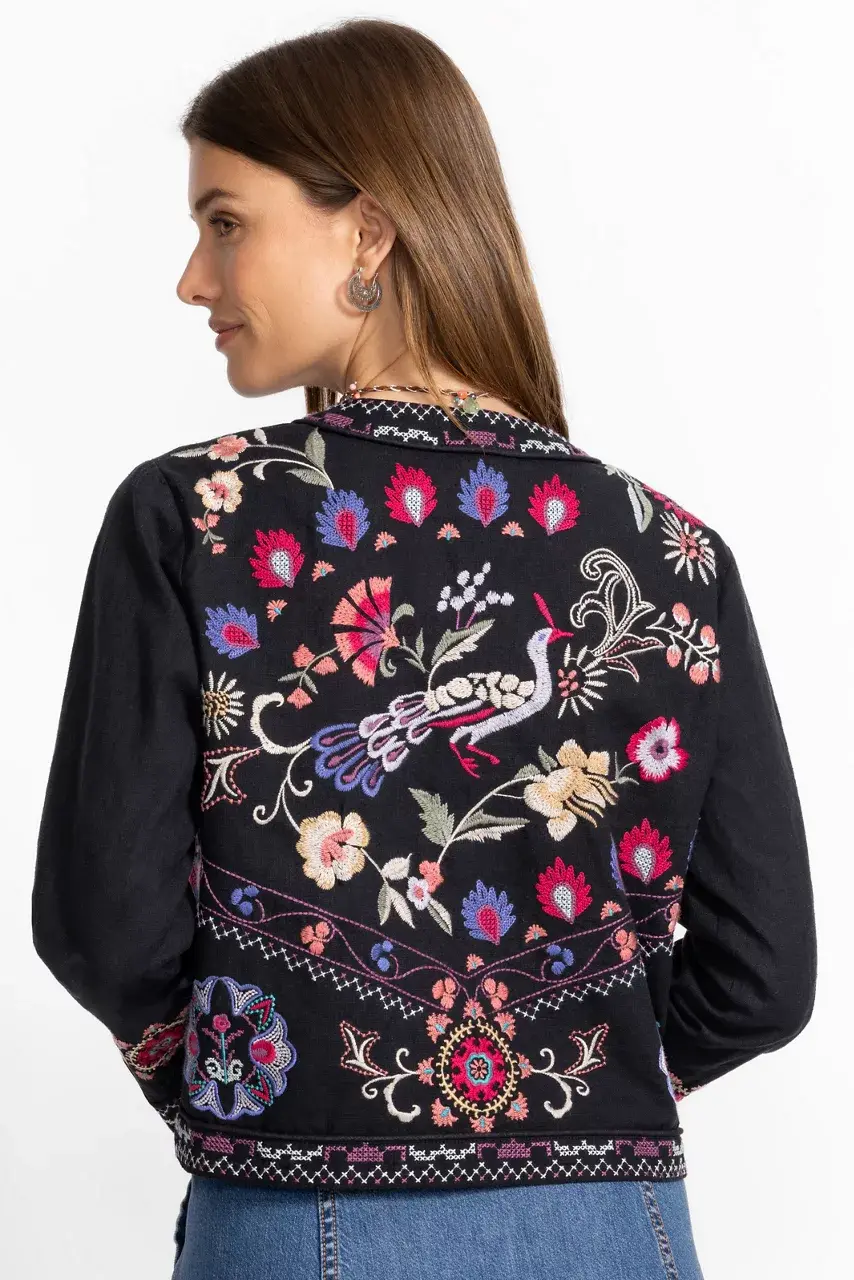 Johnny Was LINEN BOLERO JACKET Black