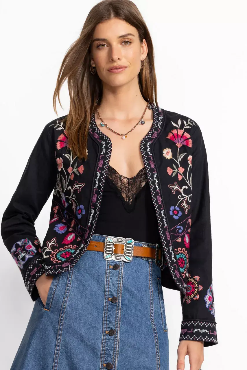 johnny was LINEN BOLERO JACKET Black