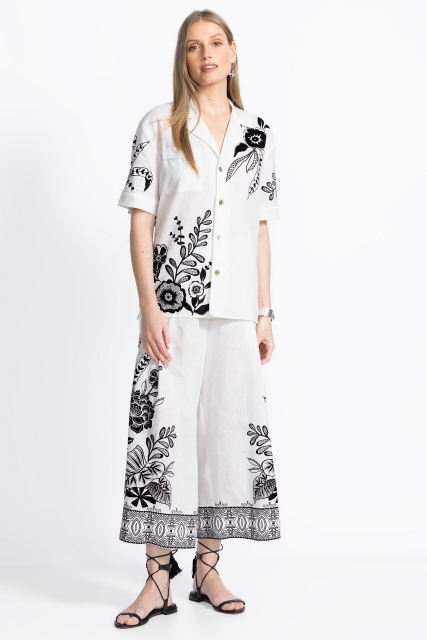 Johnny Was LINEN CAMP SHIRT White