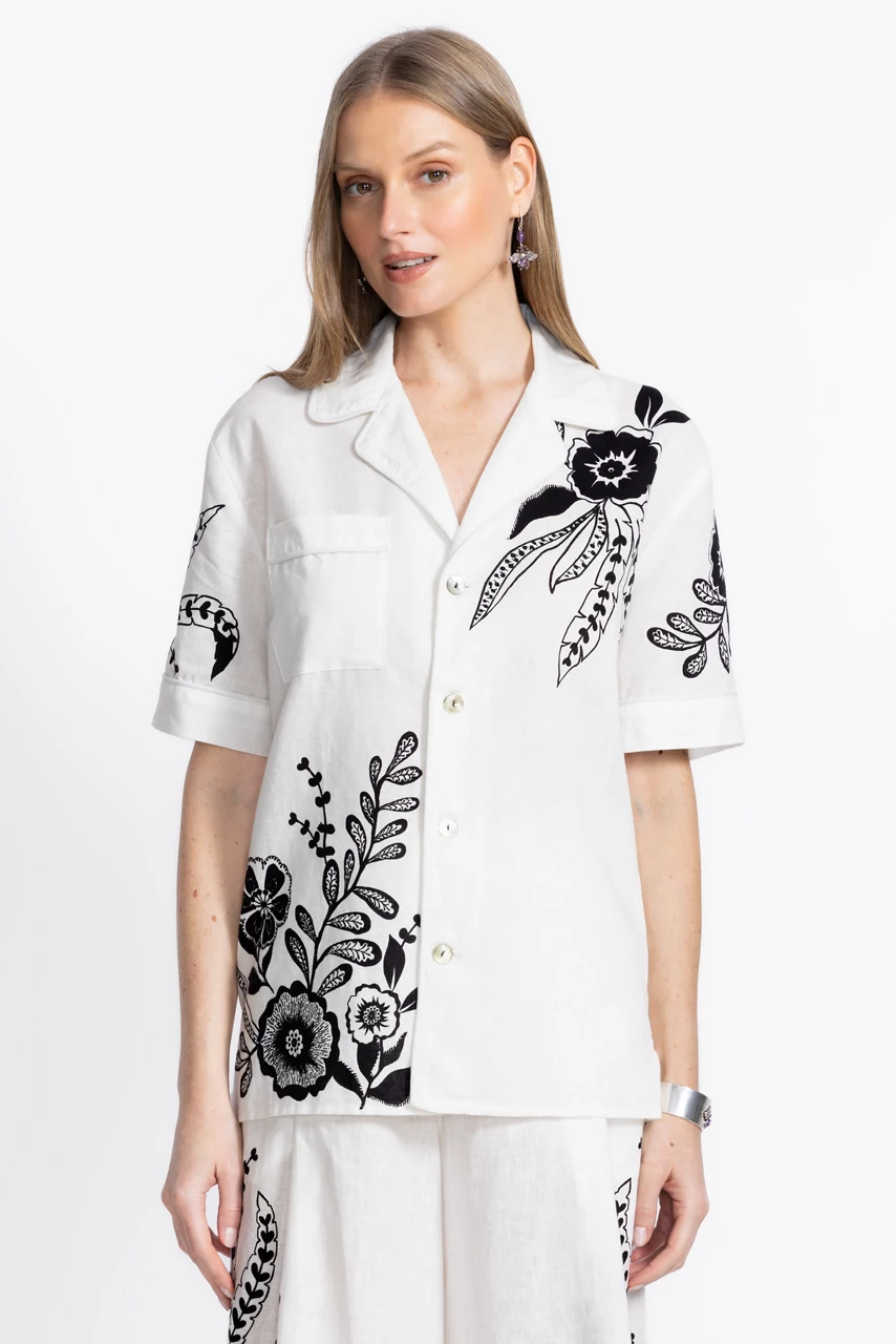 johnny was LINEN CAMP SHIRT White