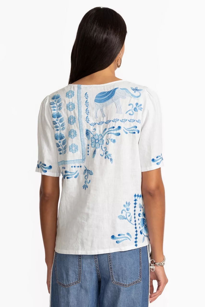 Johnny Was LINEN FLUTTER SLEEVE BLOUSE White