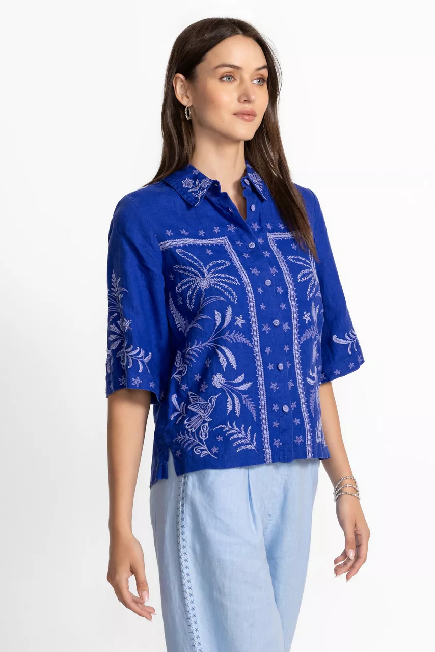 Johnny Was LINEN KIMONO SLEEVE SHIRT Bluing