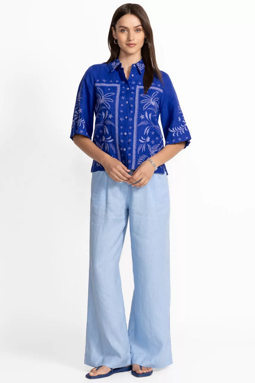 Johnny Was LINEN KIMONO SLEEVE SHIRT Bluing