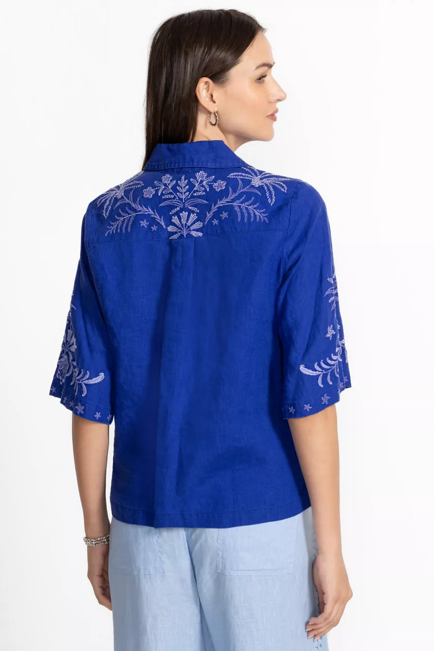 Johnny Was LINEN KIMONO SLEEVE SHIRT Bluing