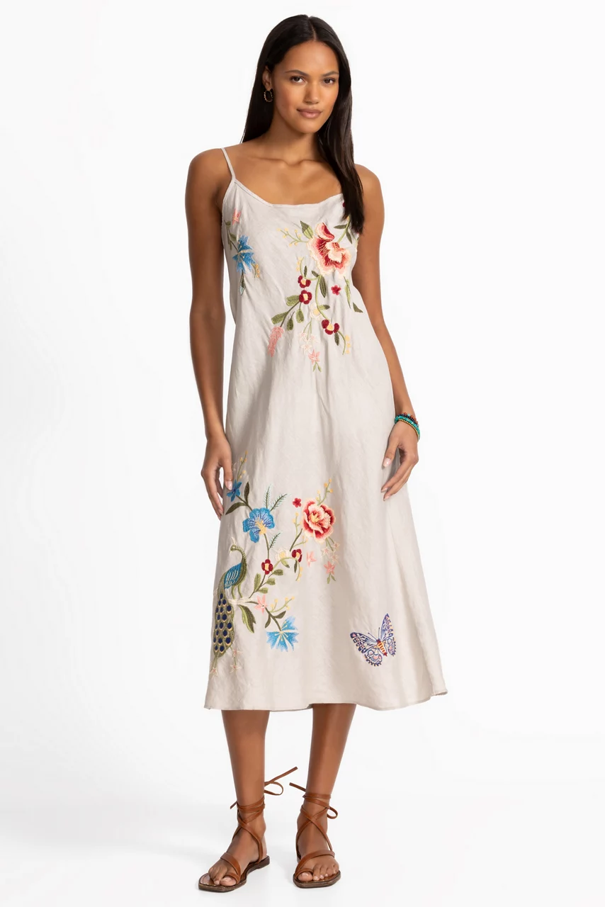 Johnny Was LINEN MODERN SLIP DRESS Sand