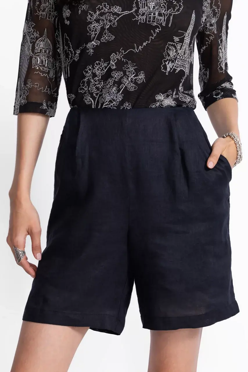 Johnny Was LINEN PLEATED SHORT Black Beauty