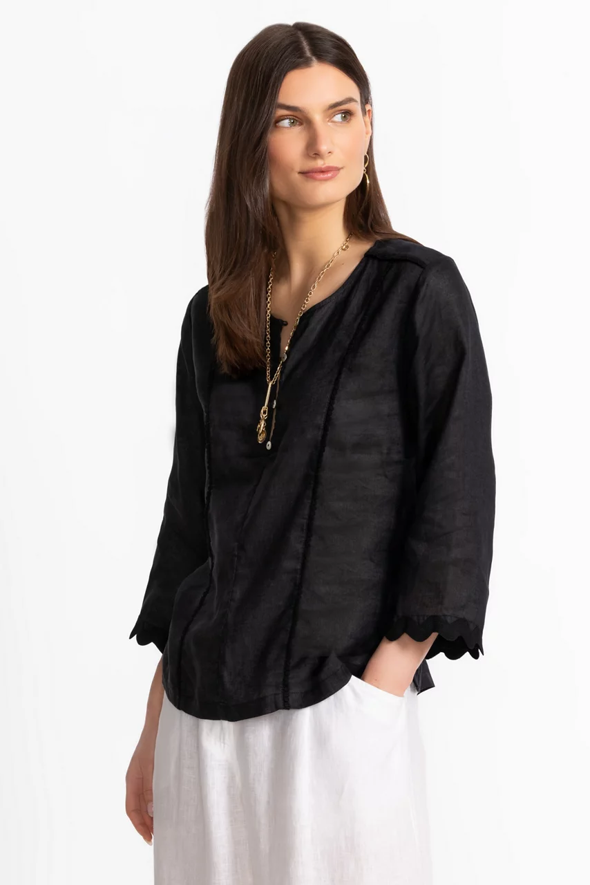 Johnny Was LINEN PRINCESS SEAM TOP Black Beauty
