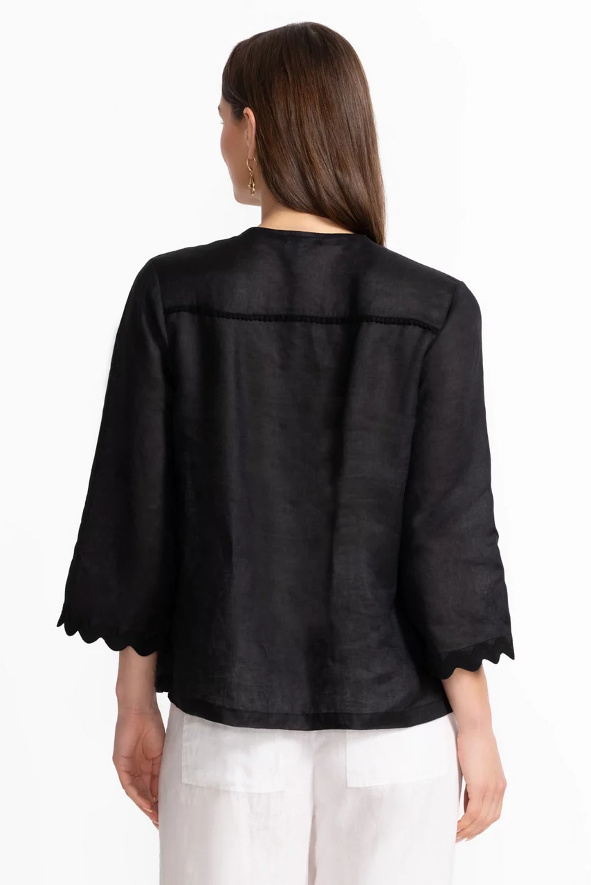 Johnny Was LINEN PRINCESS SEAM TOP Black Beauty