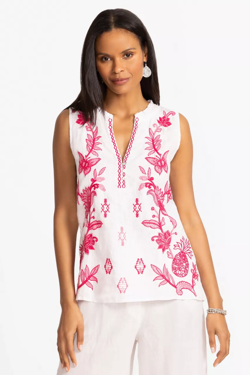 johnny was LINEN RUFFLE NECK TANK White