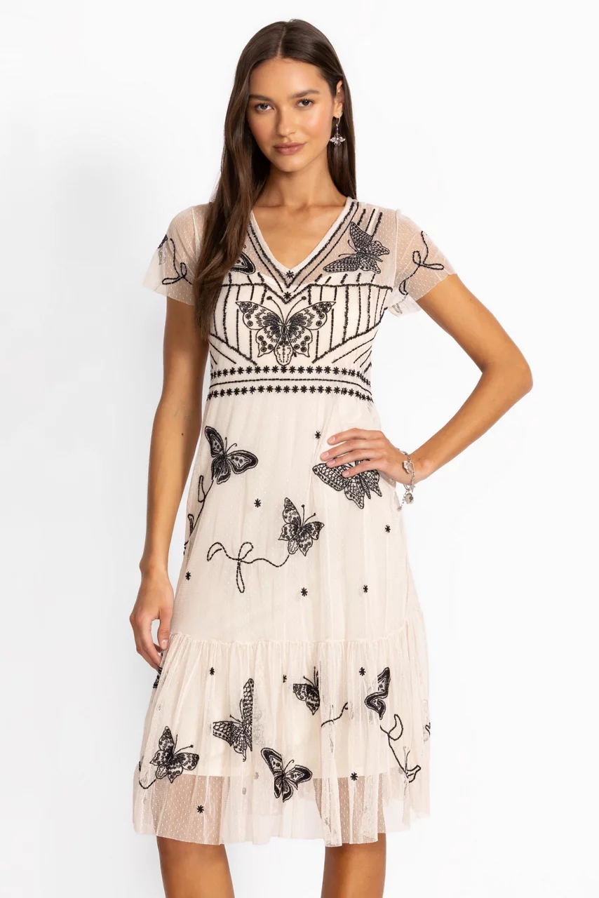 Johnny Was LIZZIE MESH DRESS Cream