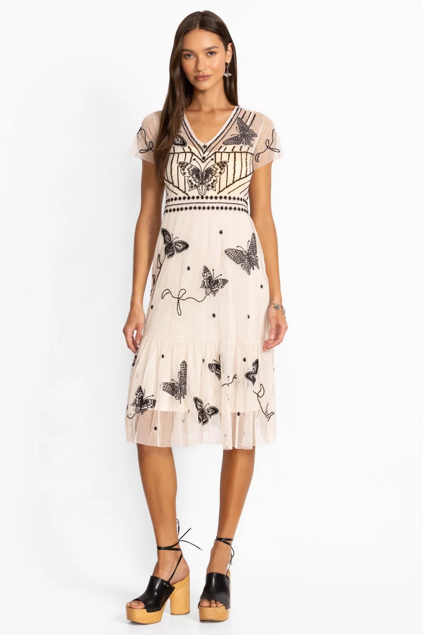 johnny was LIZZIE MESH DRESS Cream
