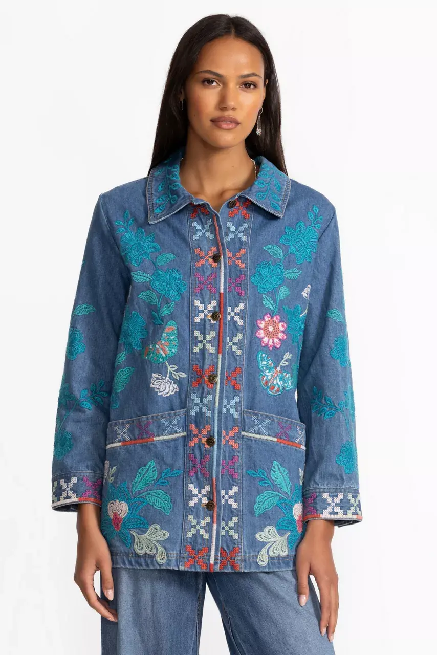 Johnny Was LONG DENIM WORKER JACKET Denim Blue