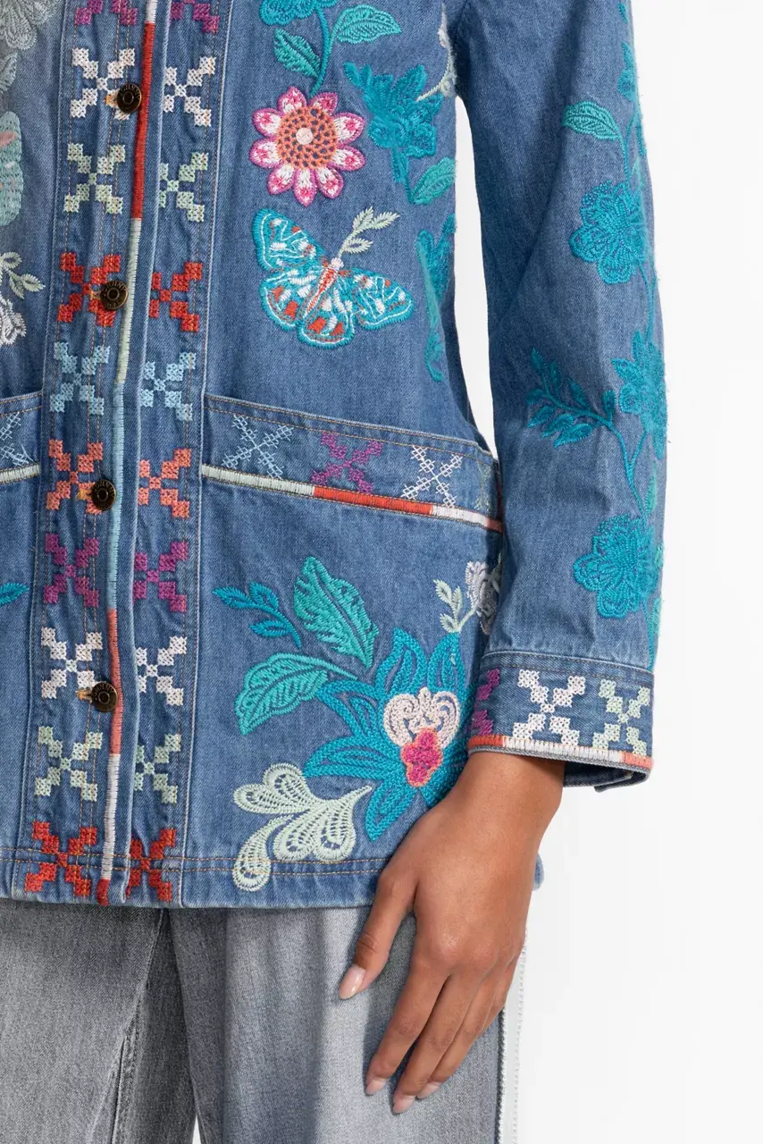 Johnny Was LONG DENIM WORKER JACKET Denim Blue