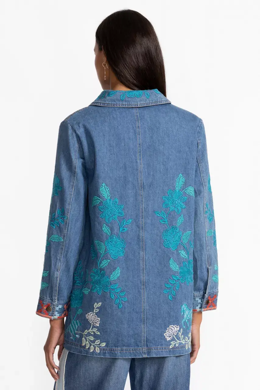 Johnny Was LONG DENIM WORKER JACKET Denim Blue