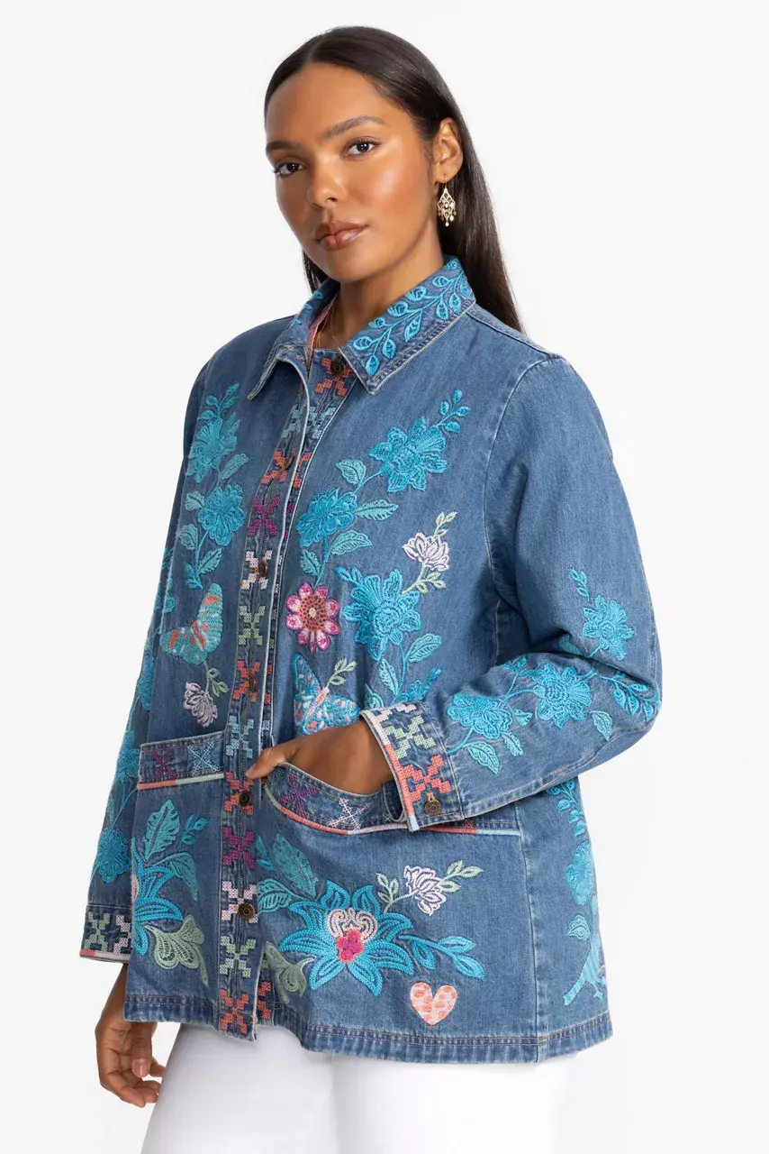 Johnny Was LONG DENIM WORKER JACKET Denim Blue