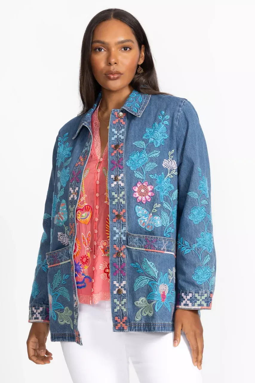 Johnny Was LONG DENIM WORKER JACKET Denim Blue