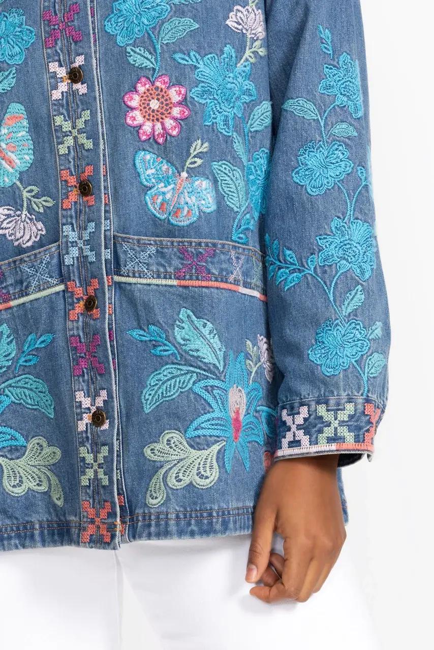 Johnny Was LONG DENIM WORKER JACKET Denim Blue