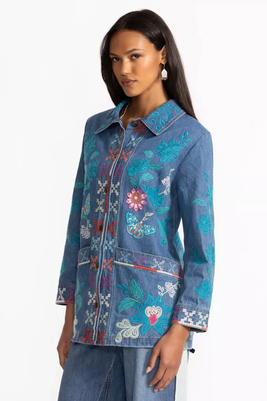 johnny was LONG DENIM WORKER JACKET Denim Blue