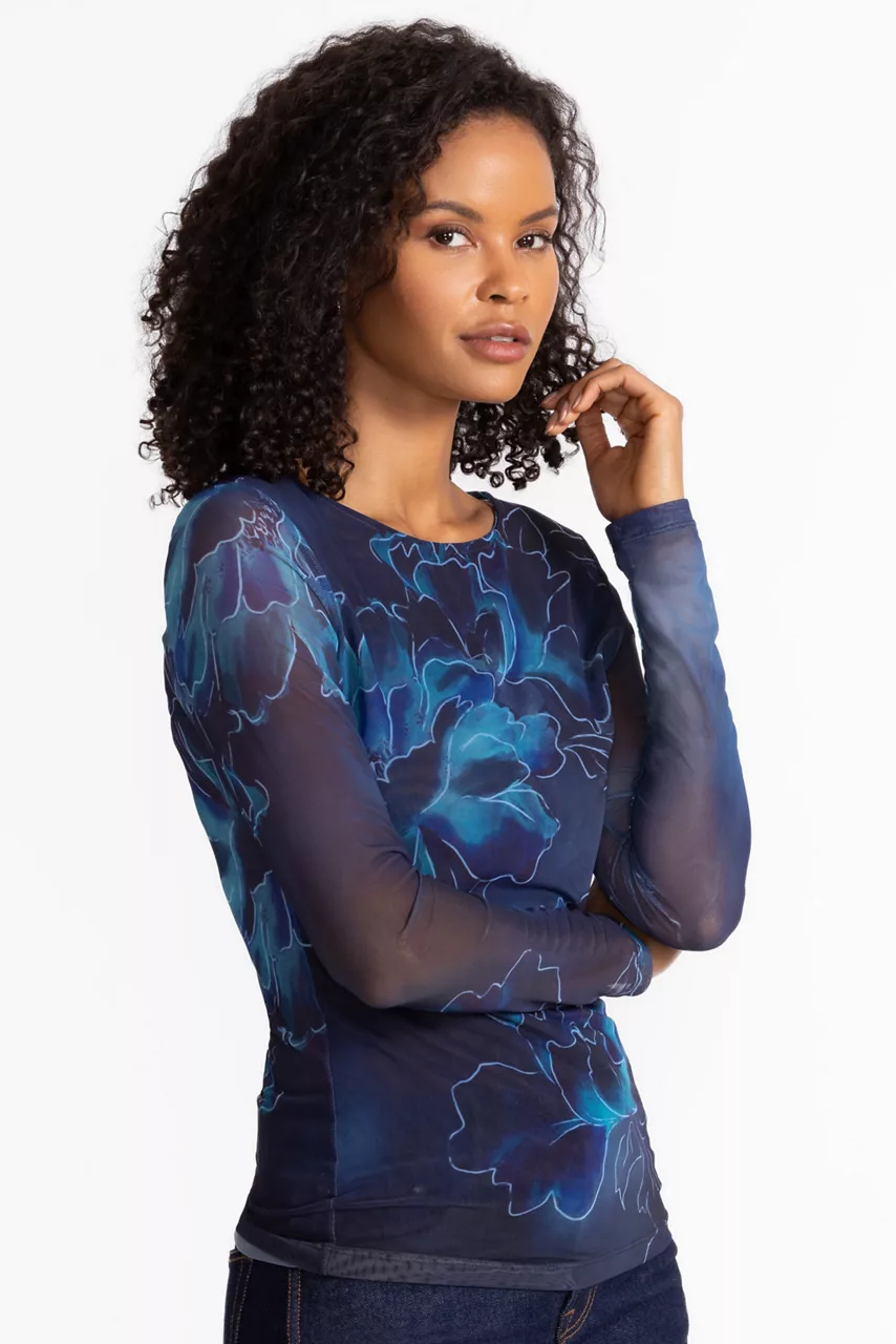 Johnny Was LONG SLEEVE BOAT NECK MESH TEE Athena