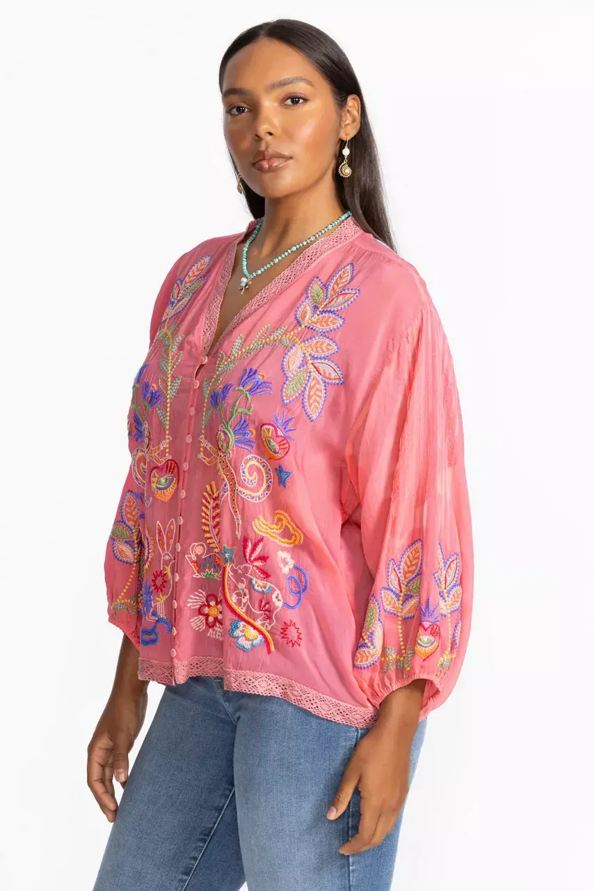 Johnny Was LUNA SHIRT Salmon Rose