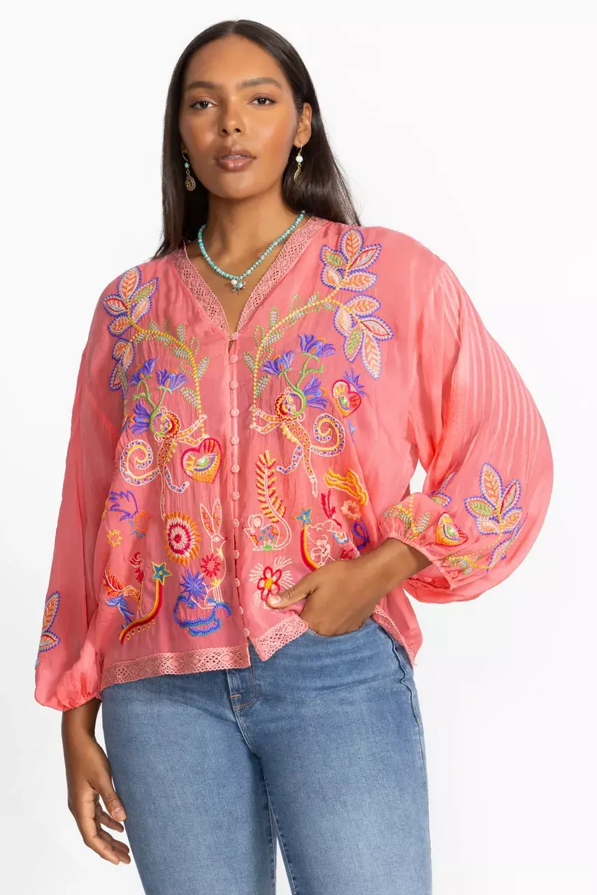 Johnny Was LUNA SHIRT Salmon Rose