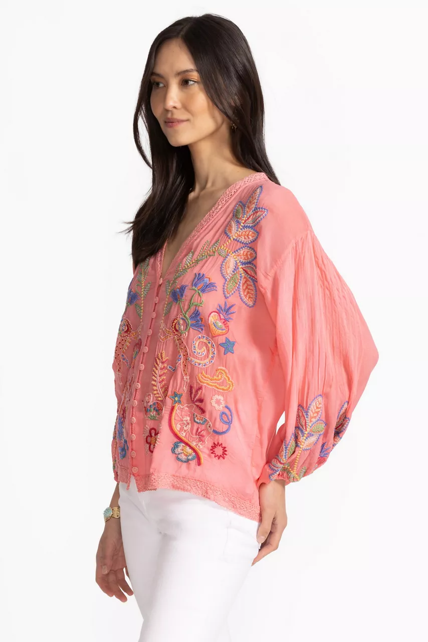Johnny Was LUNA SHIRT Salmon Rose