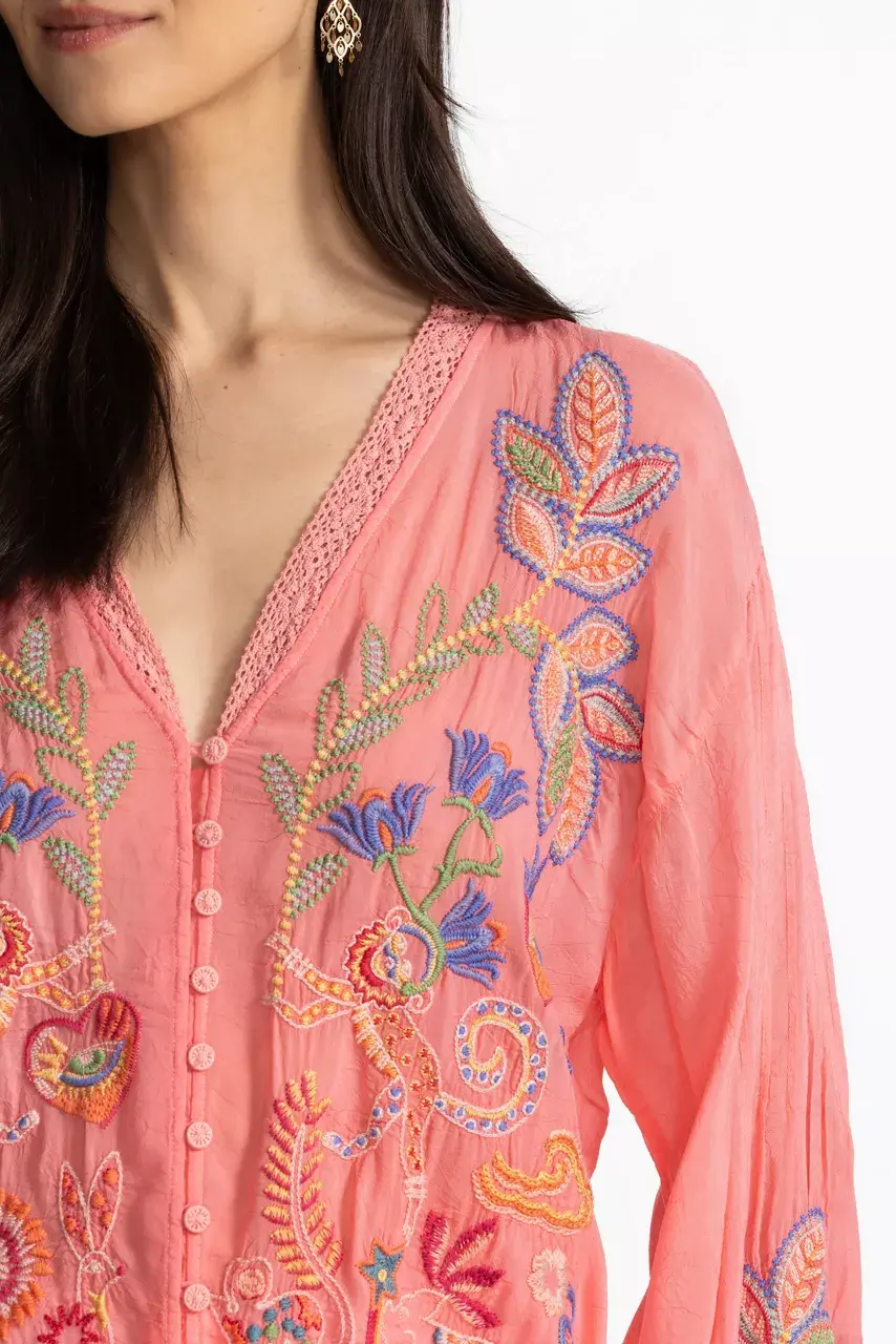 Johnny Was LUNA SHIRT Salmon Rose