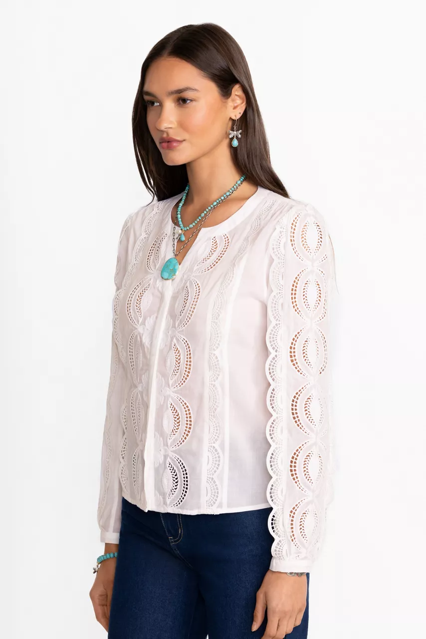 Johnny Was MAKAYLIN BUTTON UP BLOUSE White
