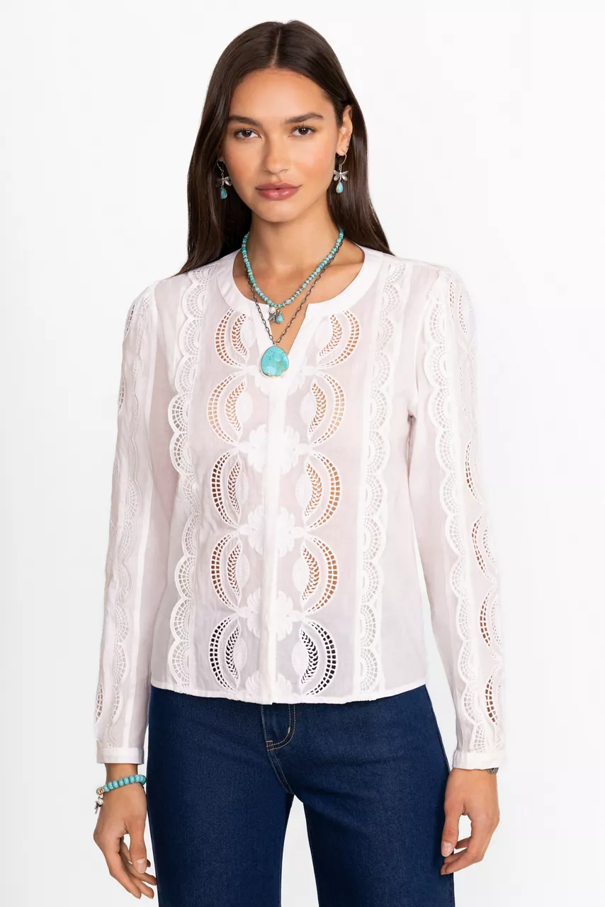 Johnny Was MAKAYLIN BUTTON UP BLOUSE White