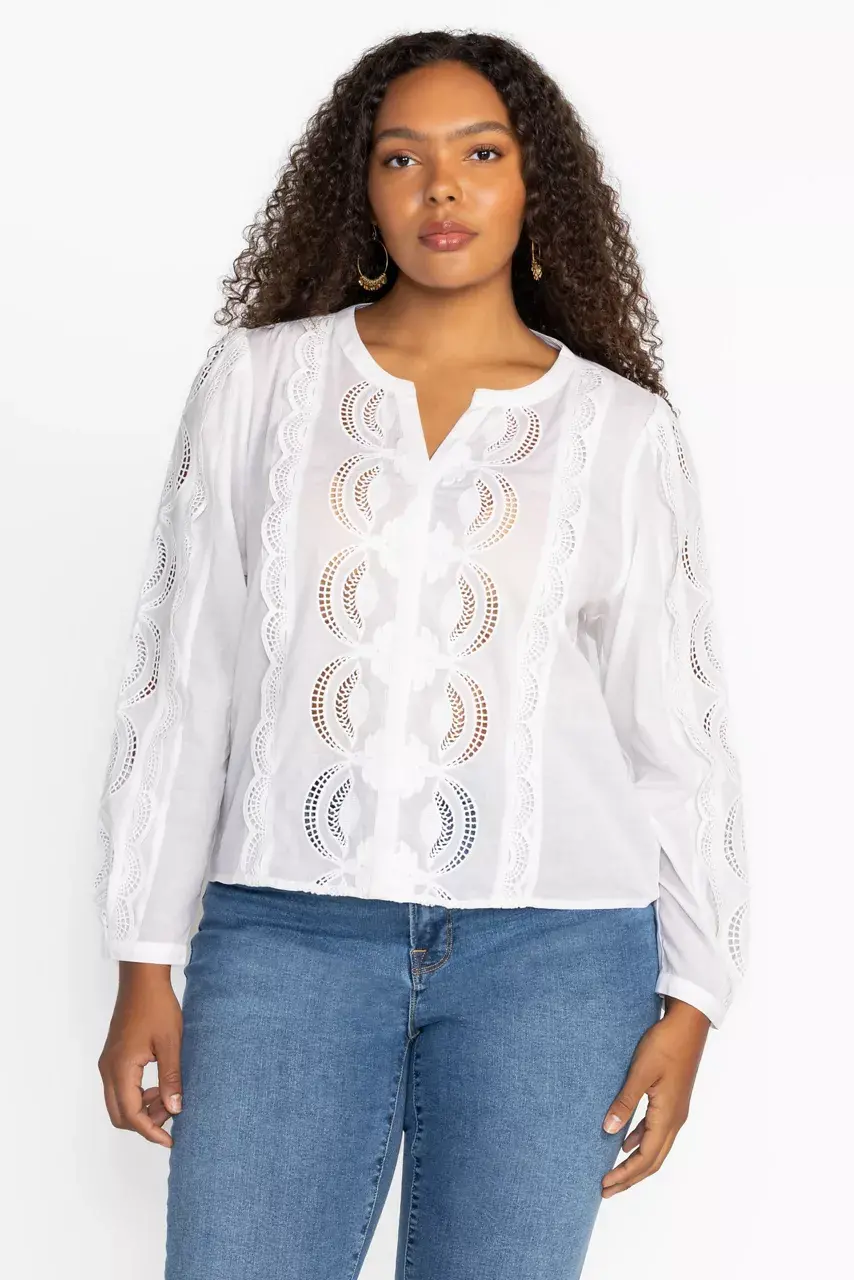 Johnny Was MAKAYLIN BUTTON UP BLOUSE White