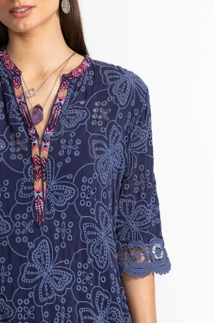 Johnny Was MALFI MANDARIN COLLAR DRESS Blue Night