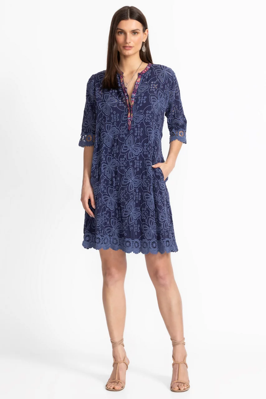 Johnny Was MALFI MANDARIN COLLAR DRESS Blue Night