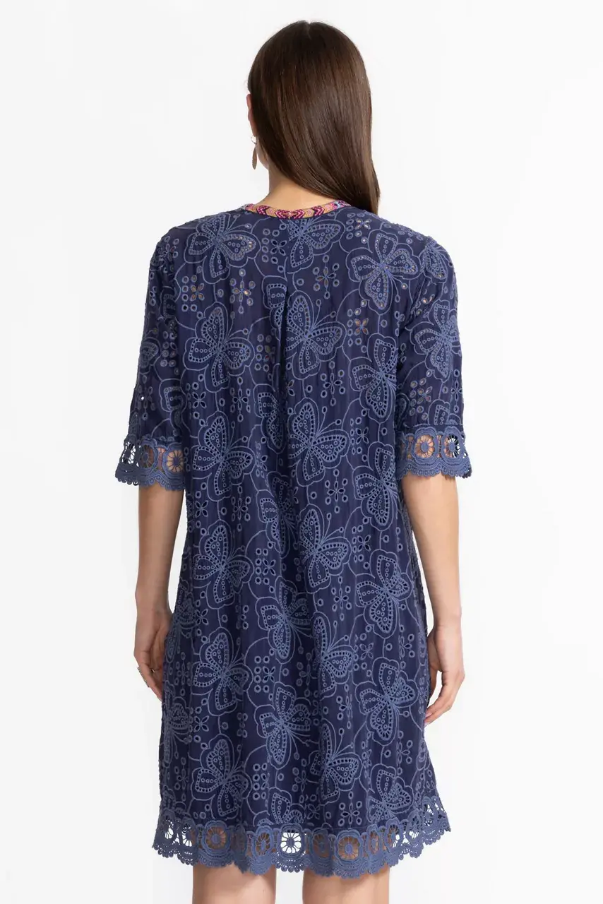 Johnny Was MALFI MANDARIN COLLAR DRESS Blue Night