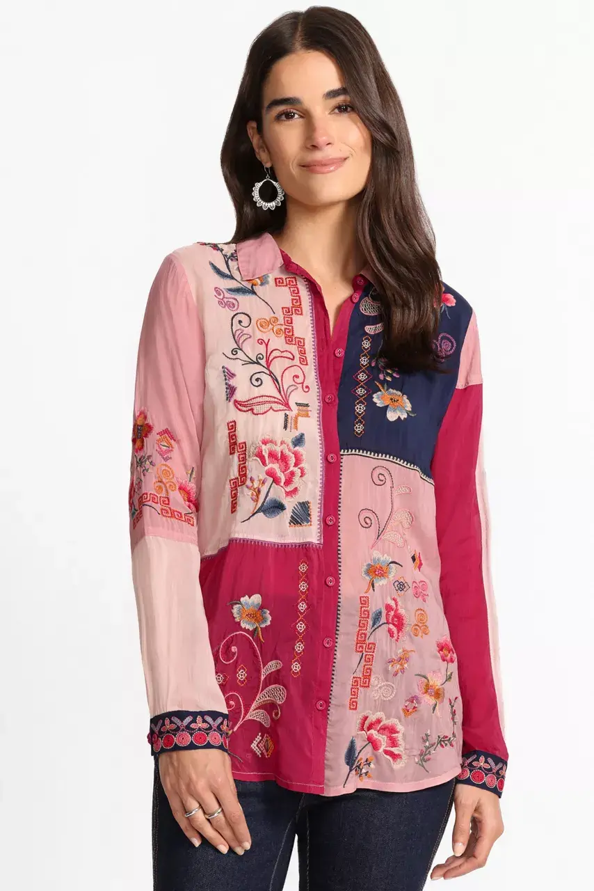 Johnny Was MARCIA COLOR BLOCK SHIRT Red Bud