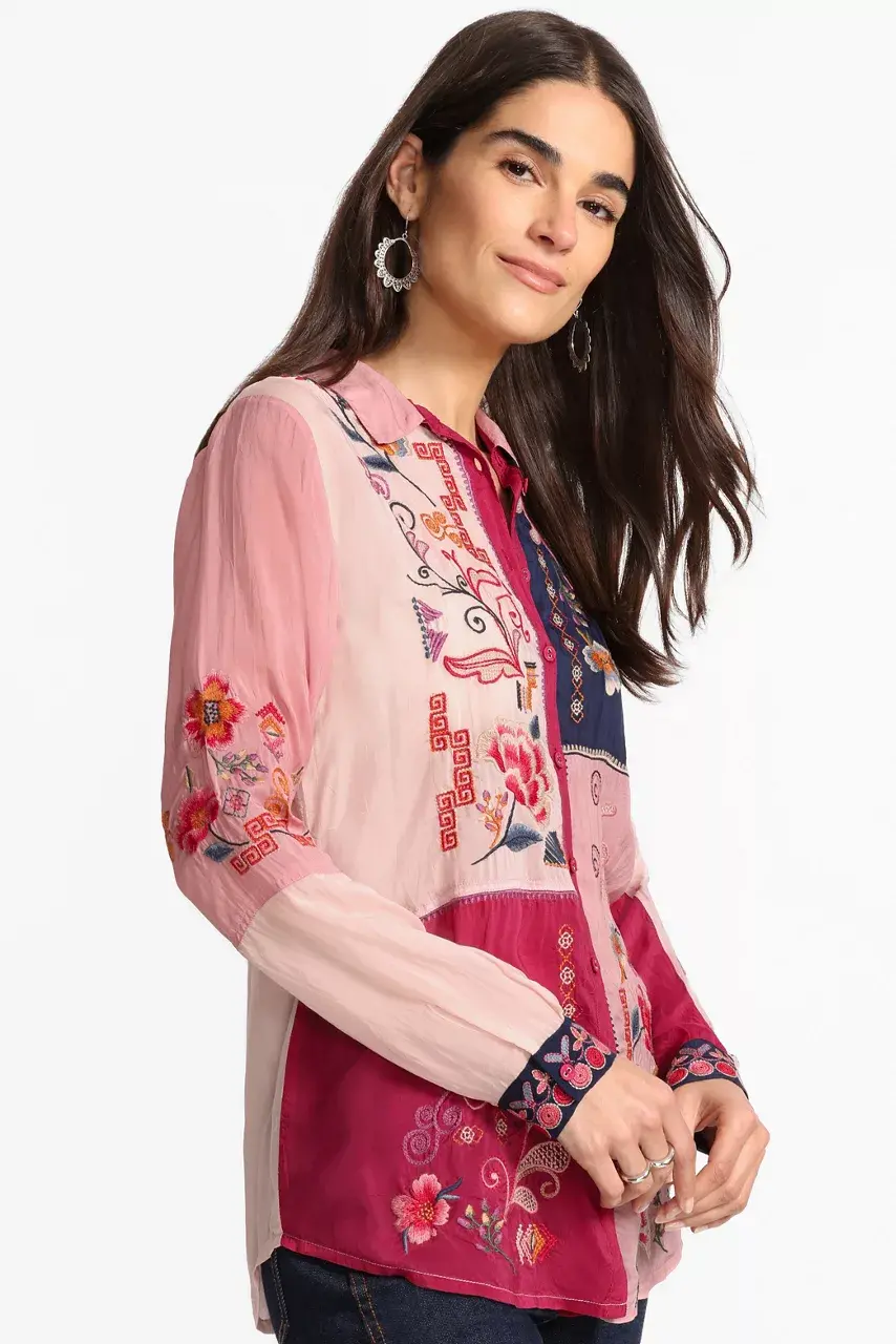 Johnny Was MARCIA COLOR BLOCK SHIRT Red Bud