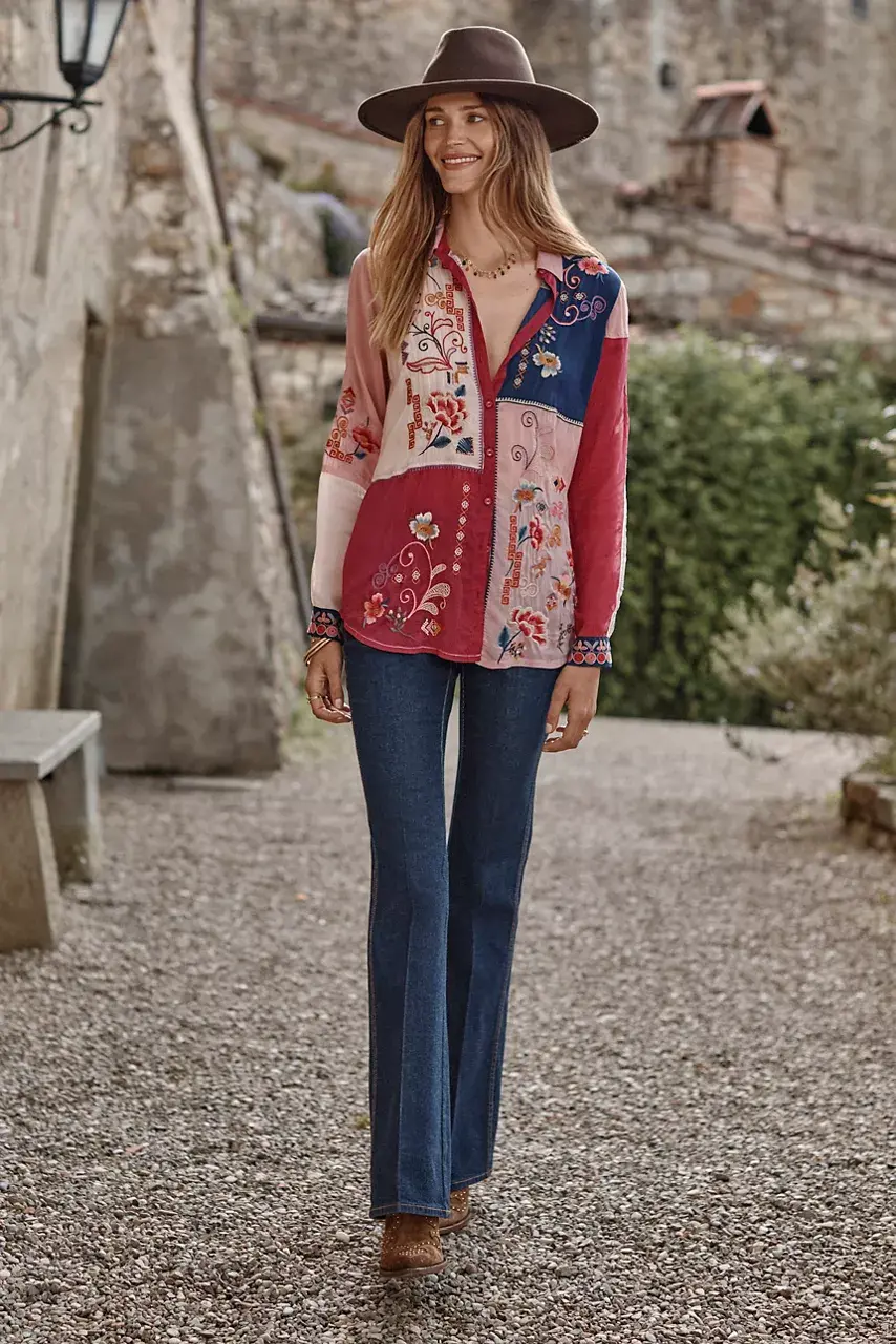 johnny was MARCIA COLOR BLOCK SHIRT Red Bud