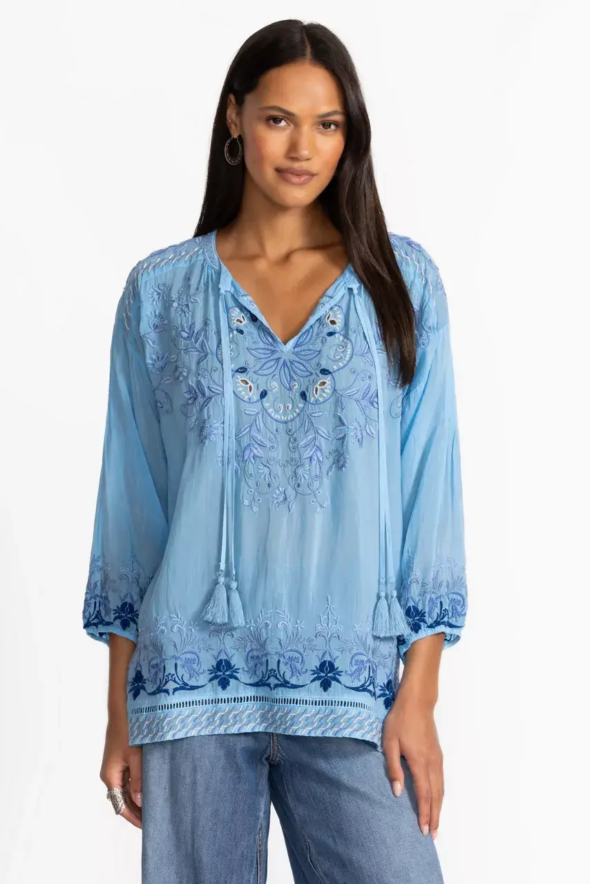 Johnny Was MARGOT BLOUSE Ethereal Blue