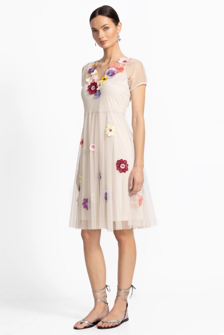 Johnny Was MARSHA DOT MESH DRESS White