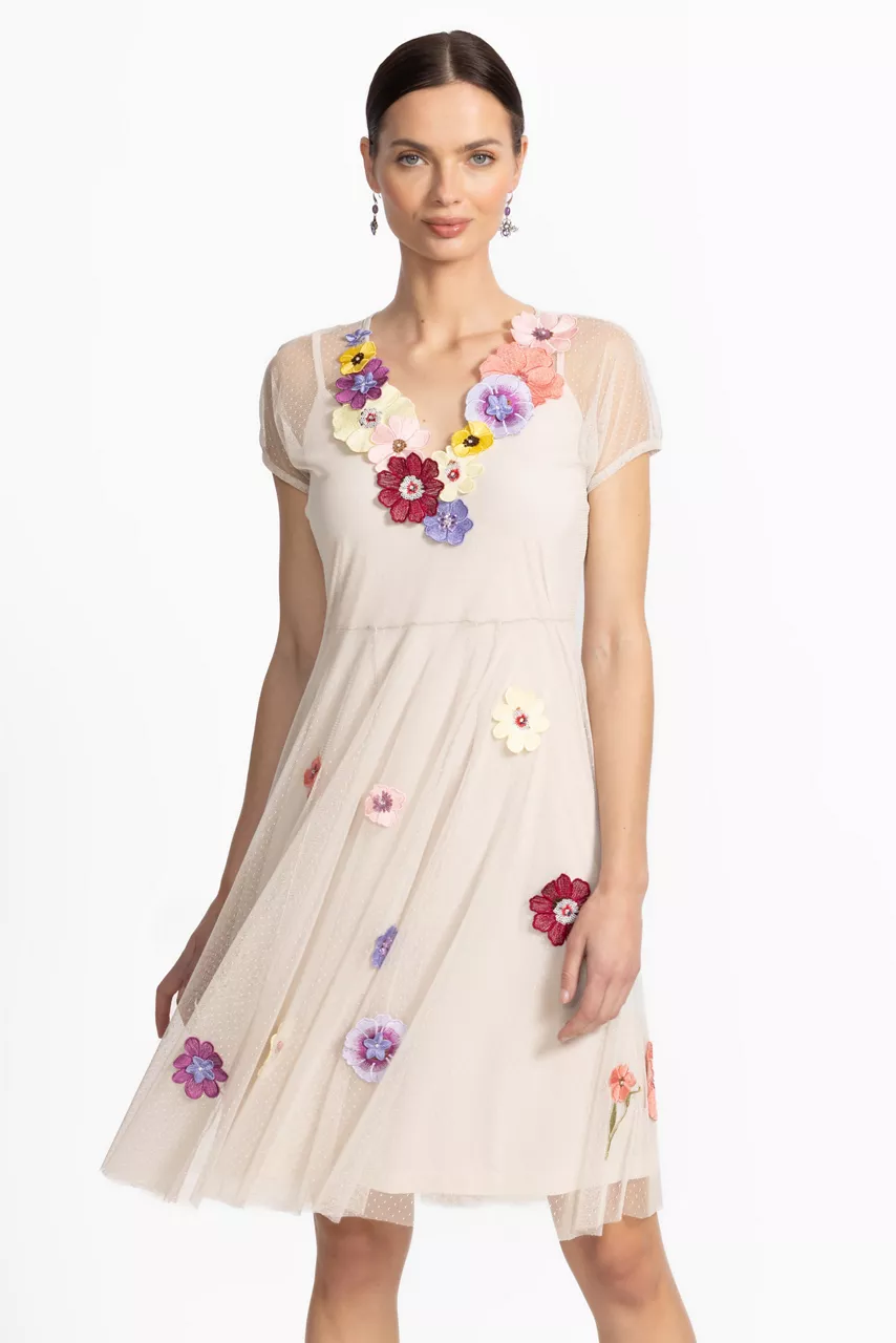 Johnny Was MARSHA DOT MESH DRESS White