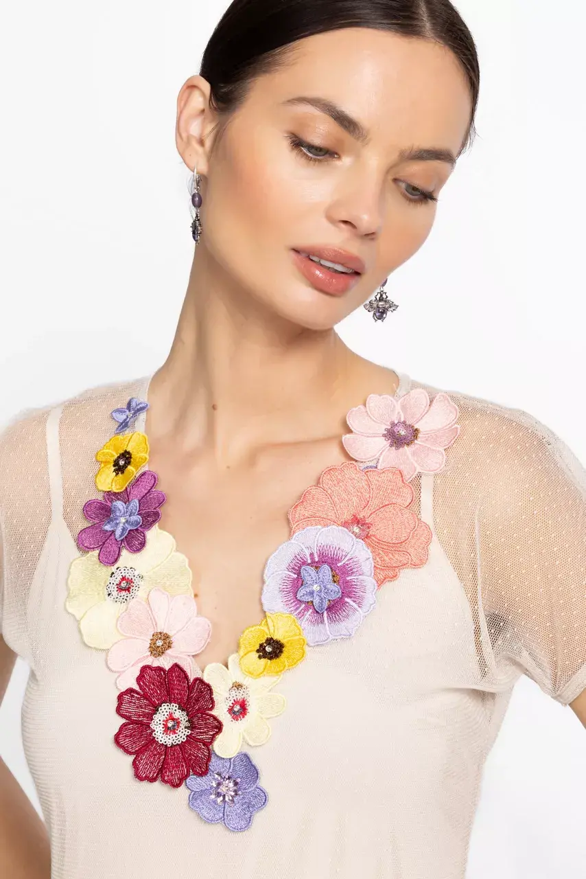 Johnny Was MARSHA DOT MESH DRESS White