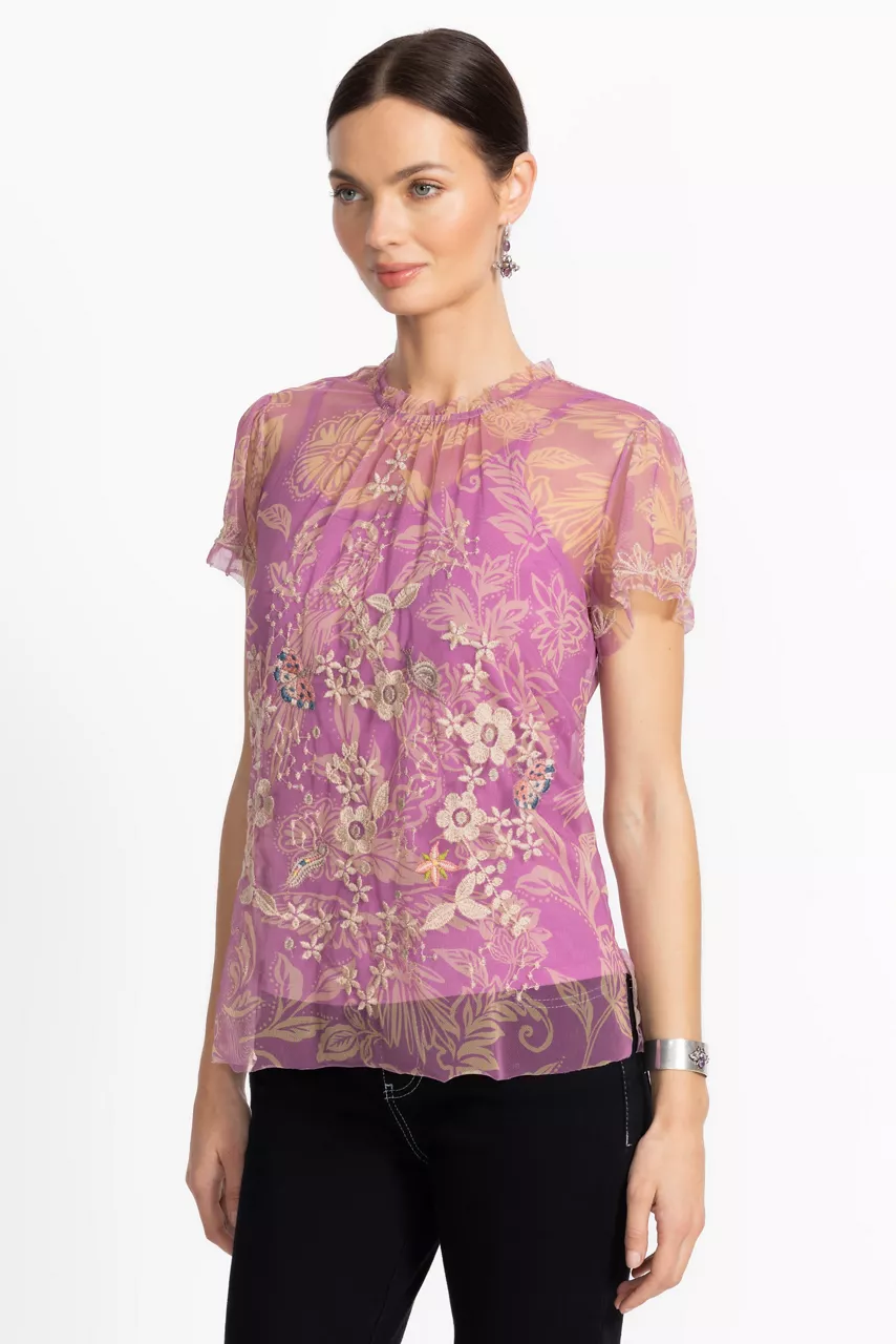 Johnny Was MAZZY RUFFLE NECK BLOUSE Noah Blushing