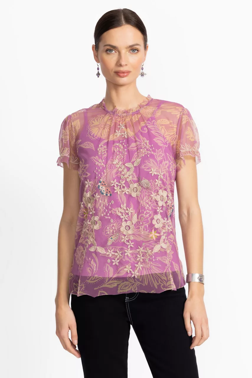 Johnny Was MAZZY RUFFLE NECK BLOUSE Noah Blushing