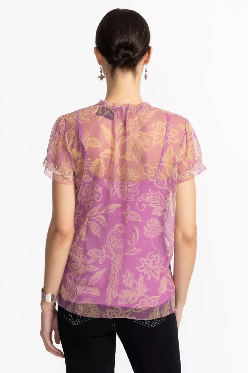 Johnny Was MAZZY RUFFLE NECK BLOUSE Noah Blushing