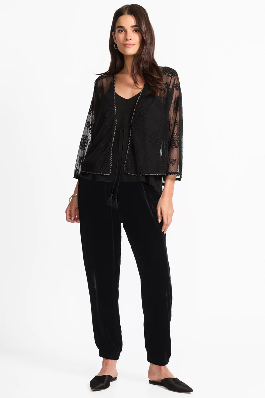 Johnny Was MERTINA EMBROIDERED MESH BOLERO Black