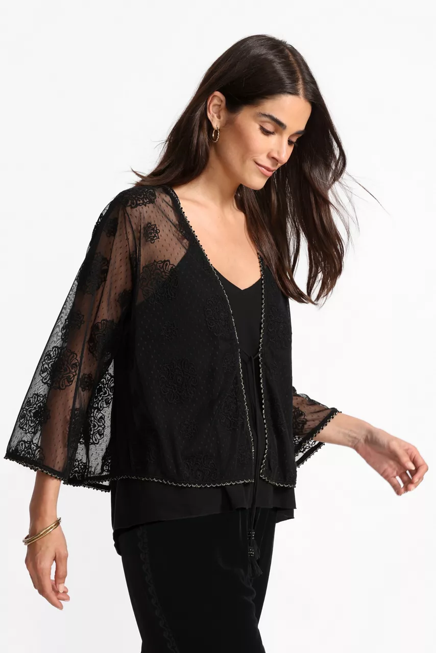 johnny was MERTINA EMBROIDERED MESH BOLERO Black