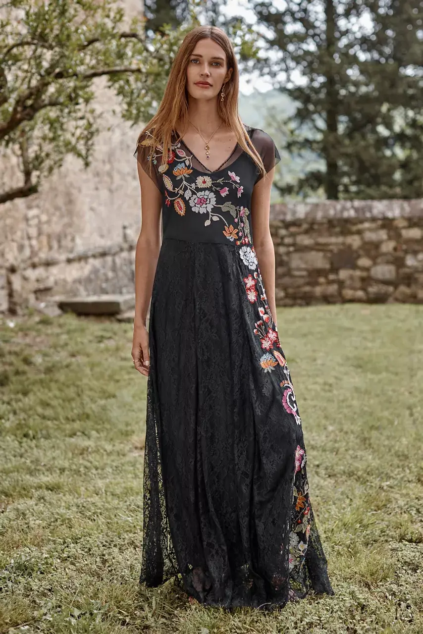 johnny was MERTINA EMBROIDERED MESH DRESS Black
